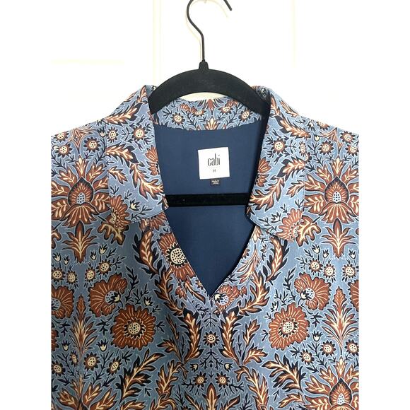 CAbi Women's sz. M Provincial Boho Collared Shift Moody Floral Dress Dusty Blue - Picture 5 of 7